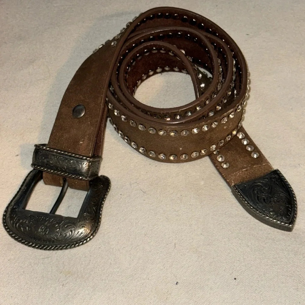 Western fashion rhinestone‎ brown leather belt M/L